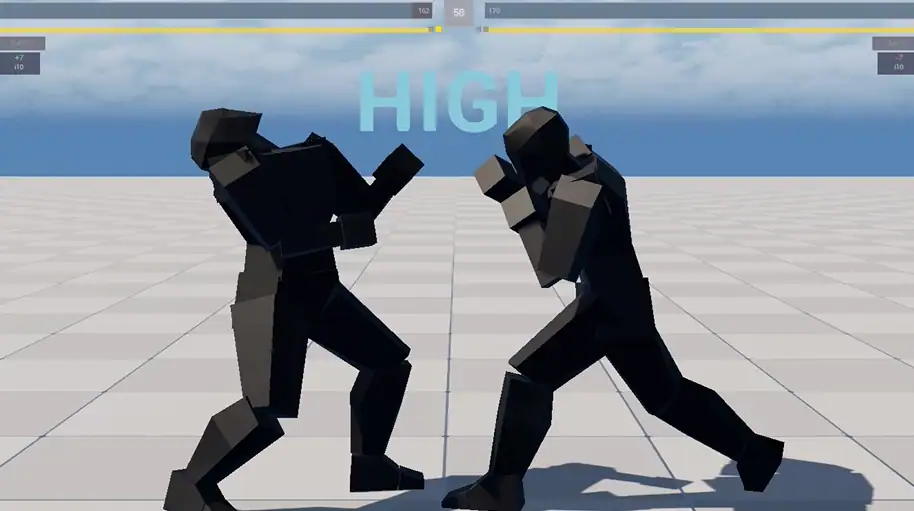A multi-hit exchange and airborne hit reaction in FightingEngine